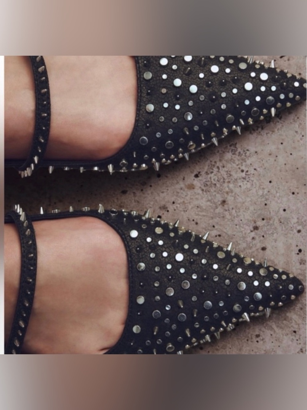 NEW - Zara Black Studded Slingback Flats -Size 10 - Picture 4 of 5